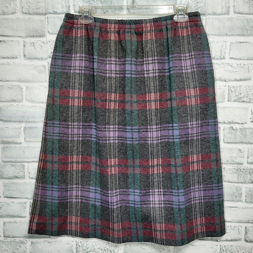 Wardrobe Maker Vintage 70s Plaid A-Line Skirt USA Elastic Waist Academia - Picture 2 of 7